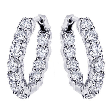 4.50 CT Large Diamond Inside/Outside Hoop Earrings in 14k White Gold